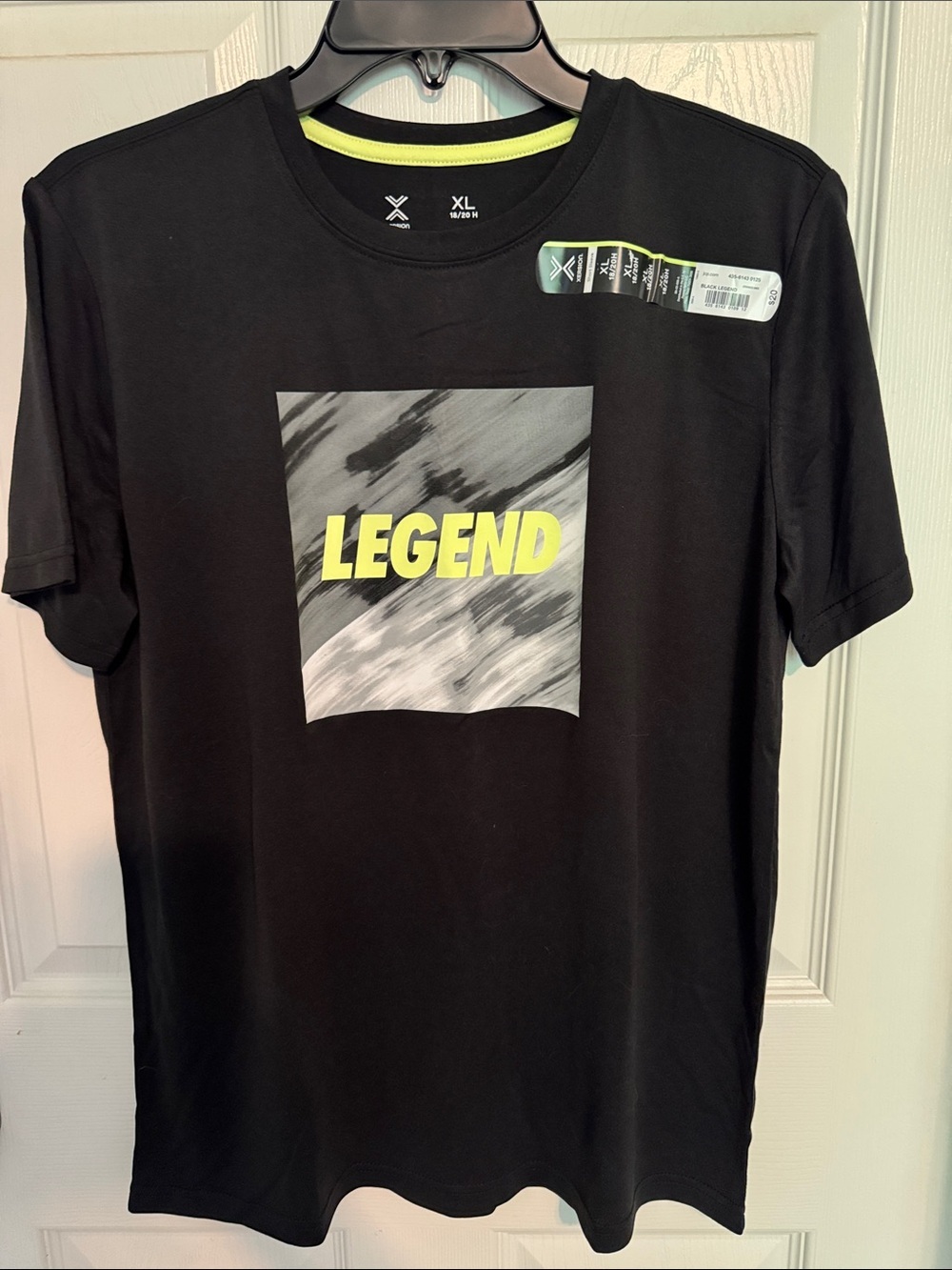 NWT Xersion Boys Black Tee with Neon Yellow 'LEGEND' Graphic